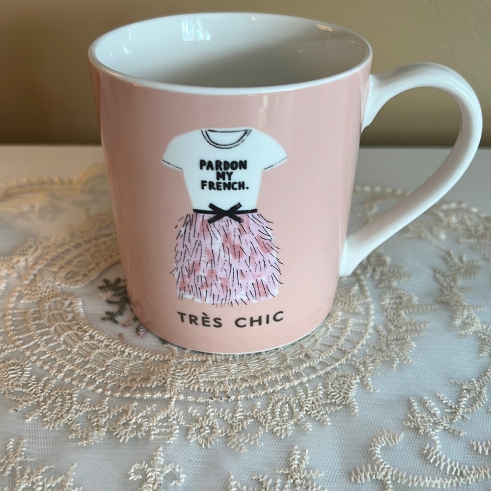 Kate Spade Things We Love Pink Pardon My French Très Chic Mug Like-New